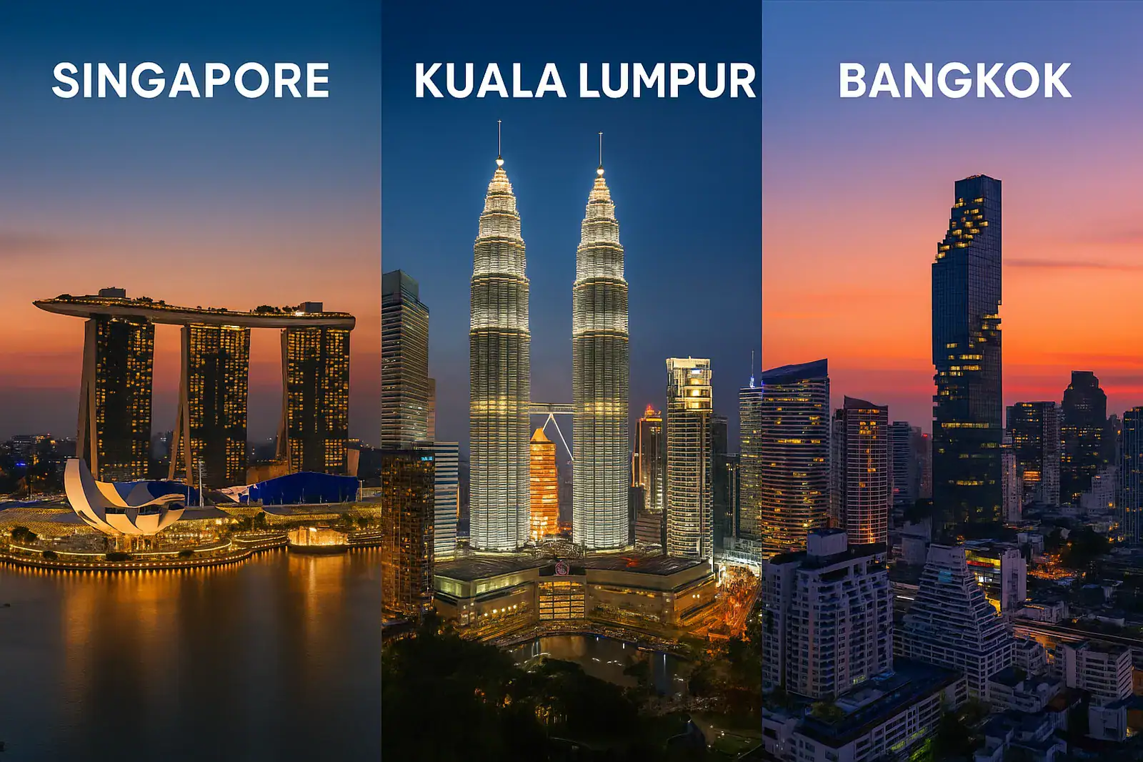 Three iconic Southeast Asian cities skyline