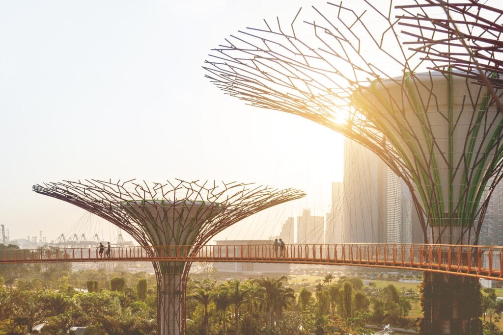 Futuristic tree-like structures in city