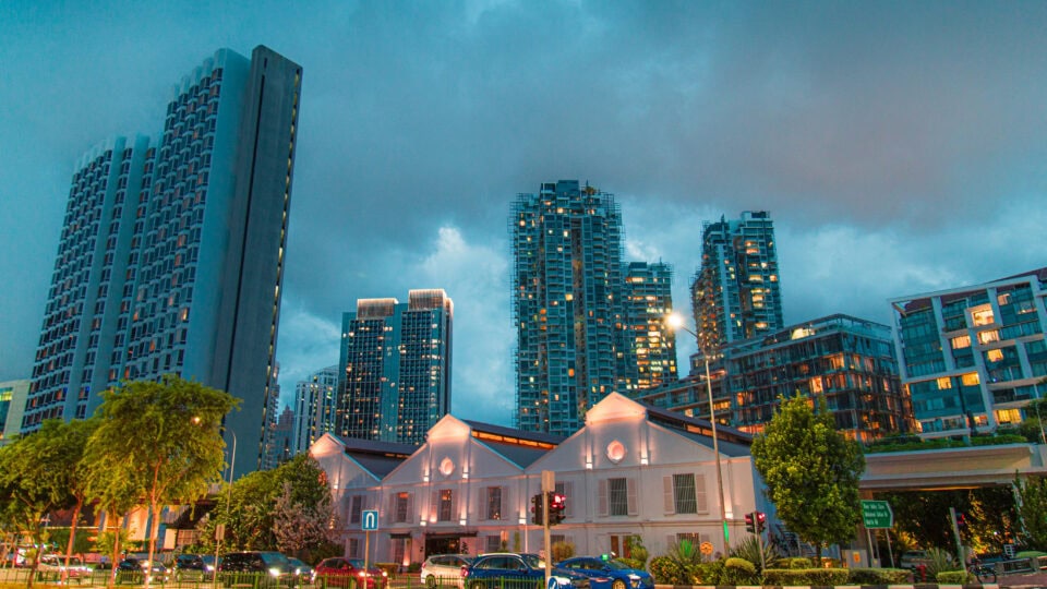 Modern skyscrapers with historical architecture