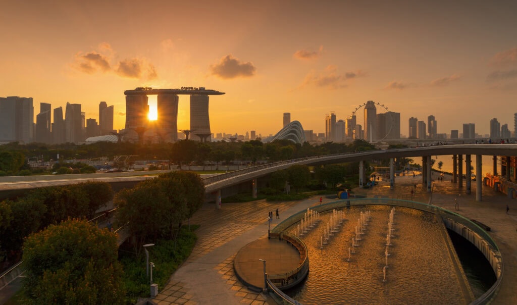 Sunset over Marina Bay, Singapore.