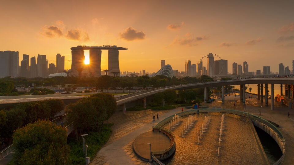 Sunset over Marina Bay, Singapore.