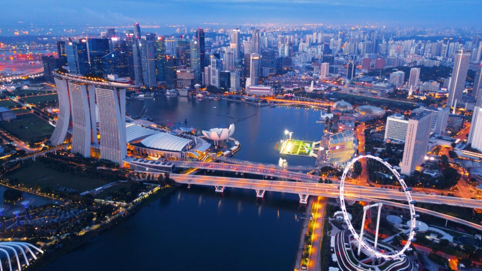 Aerial view of Singapore's skyline.