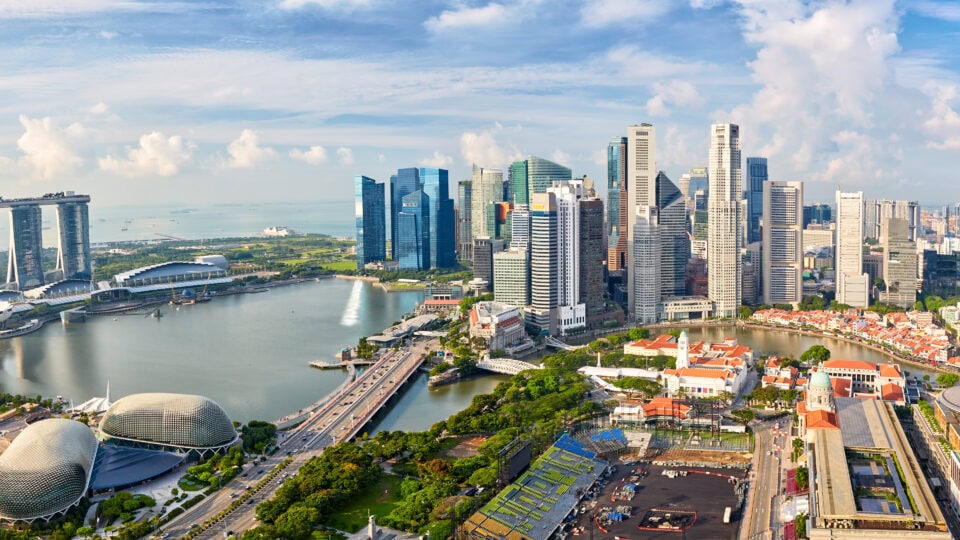 Vibrant skyline with waterfront views.