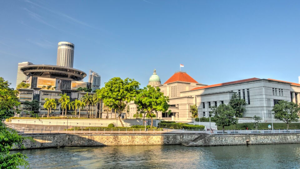 Modern buildings by waterfront in Singapore