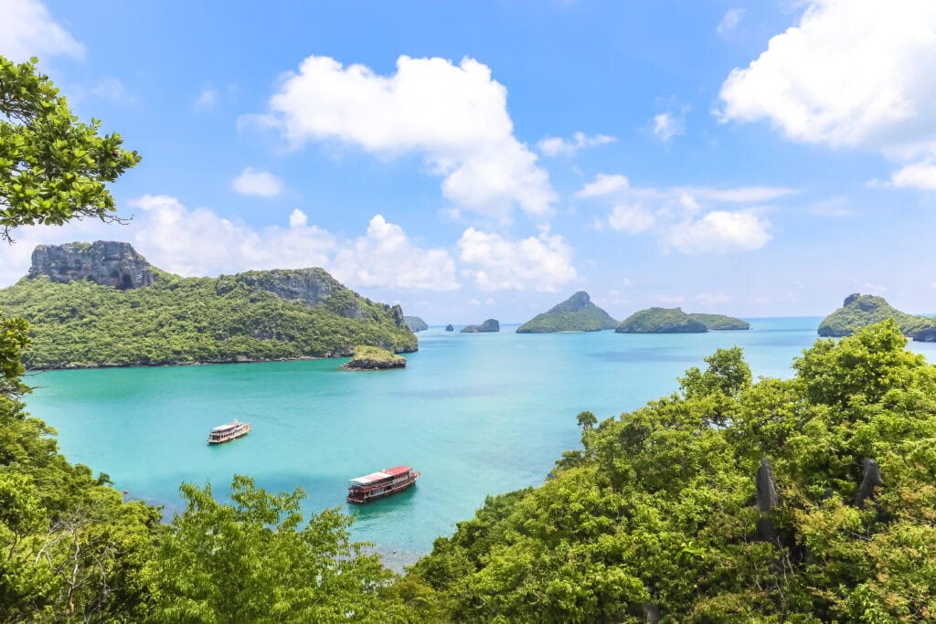 Tropical islands with clear blue water.