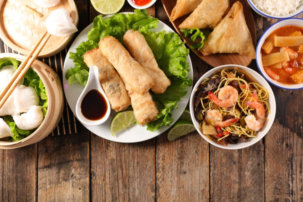 Variety of Asian dishes on table