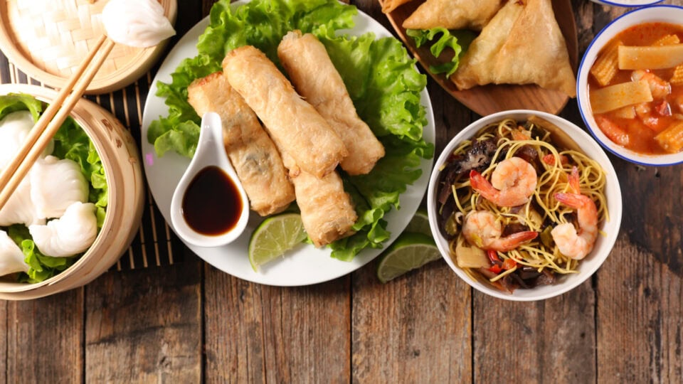 Variety of Asian dishes on table