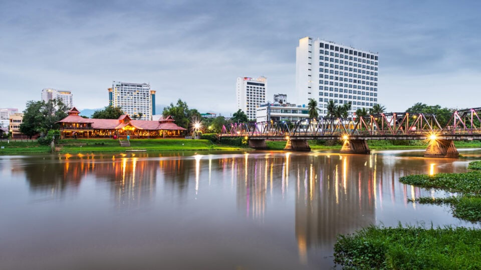 City skyline reflecting on river