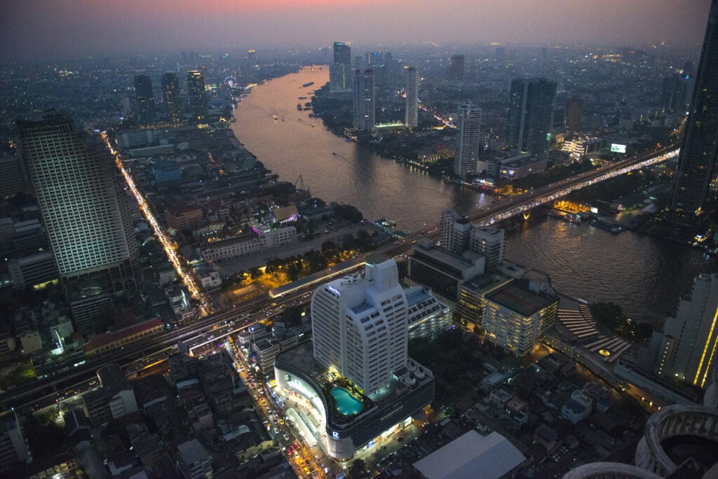 Night view of Bangkok's skyline and river