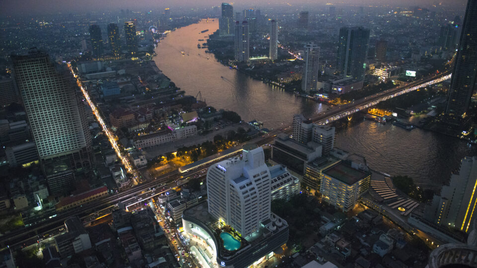 Night view of Bangkok's skyline and river