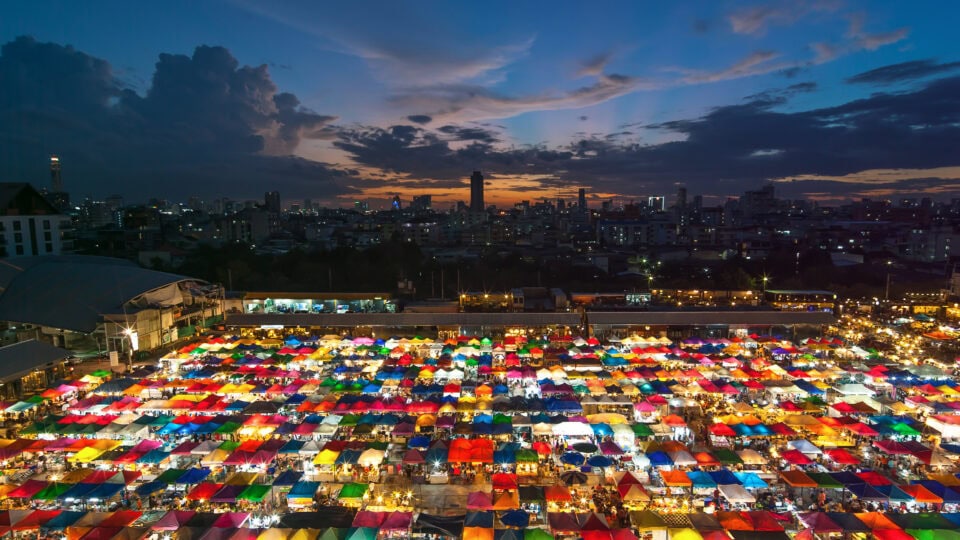 Colorful tents at vibrant night market