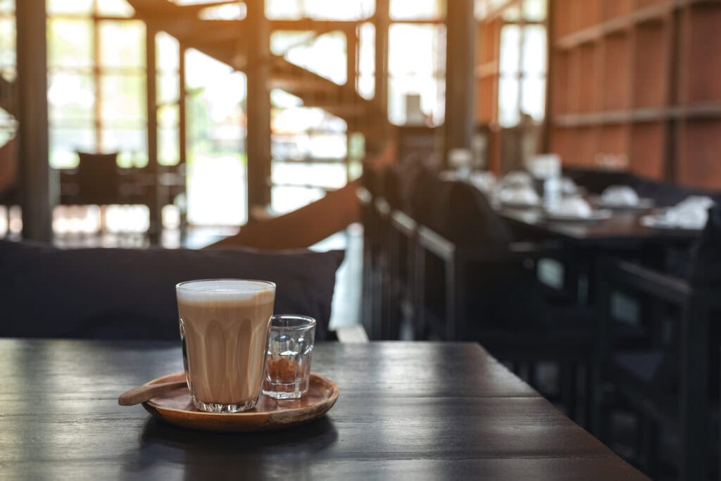 Coffee glass on wooden table