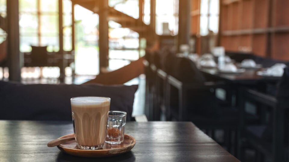 Coffee glass on wooden table