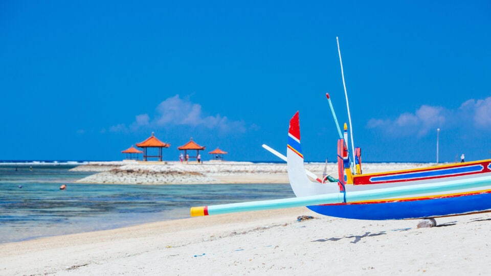 Colorful boats on sandy beach