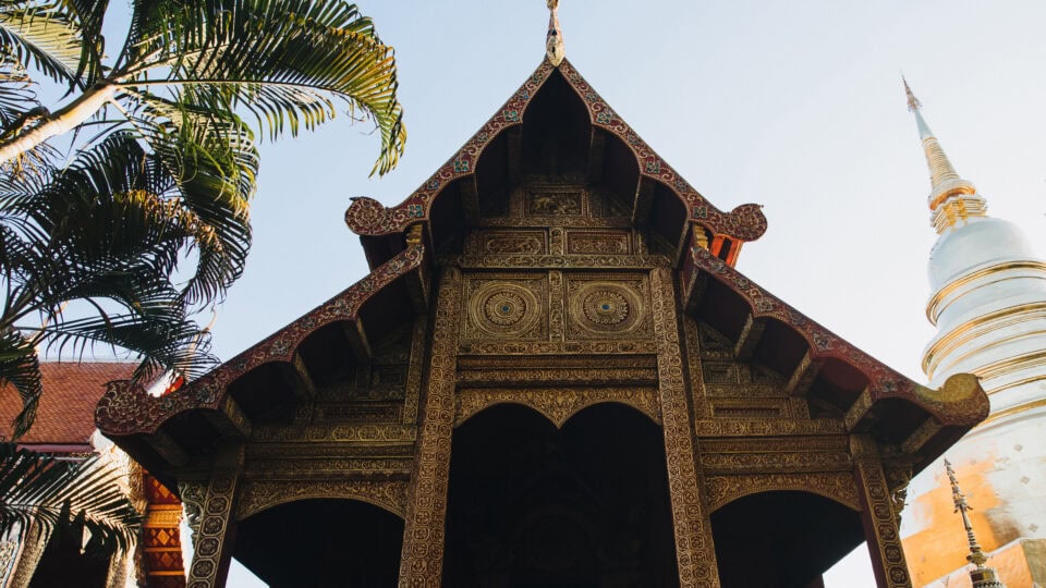 Intricate temple architecture against sky