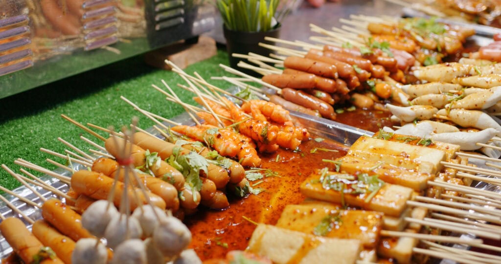 Colorful skewers at street market