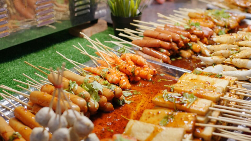 Colorful skewers at street market