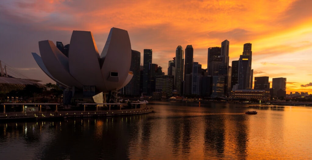 Sunset over Marina Bay, Singapore skyline
