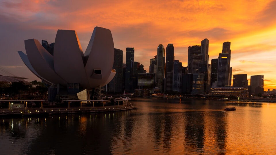 Sunset over Marina Bay, Singapore skyline